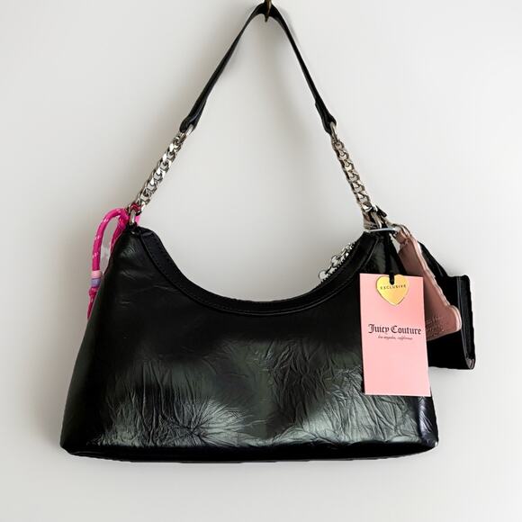 JUICY COUTURE Juicify Shoulder Bag Charms Scottie Dog BLK Liquorice Textured Y2K - Picture 7 of 16